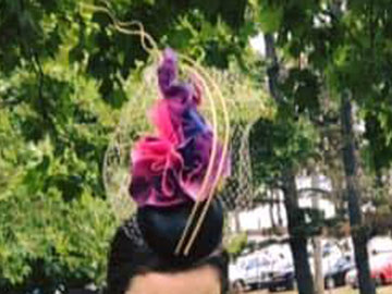 For Rent: "Prism" RH millinery - Purple, pink and Black percher.