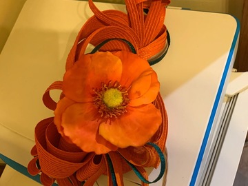 For Rent: Orange & dark green Claire Hahn headpiece 