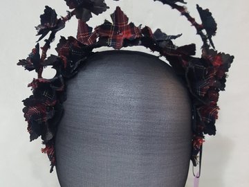 For Sale: Black leather and tartan flower double halo