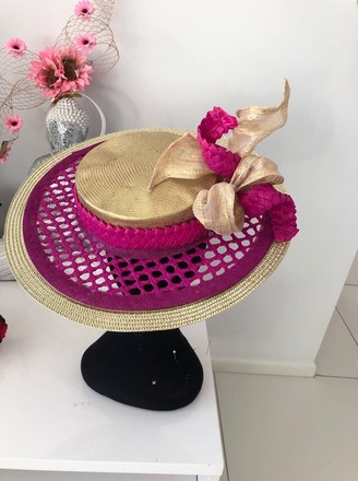 Fuchsia and Gold Wide Brim Boater 