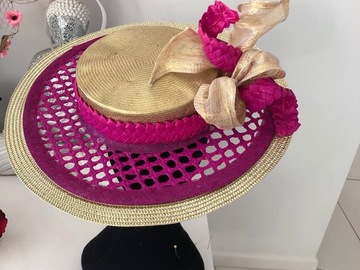 For Rent: Fuchsia and Gold Wide Brim Boater 