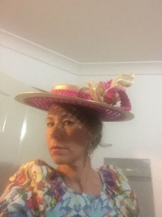 Fuchsia and Gold Wide Brim Boater 