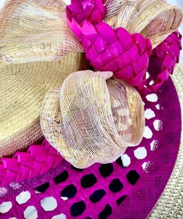 Fuchsia and Gold Wide Brim Boater 