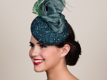 For Rent: Lena ~ Teal Blue Sinamay and Sequin Fascinator