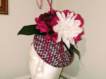 For Sale: Navy Pink White Fascinator