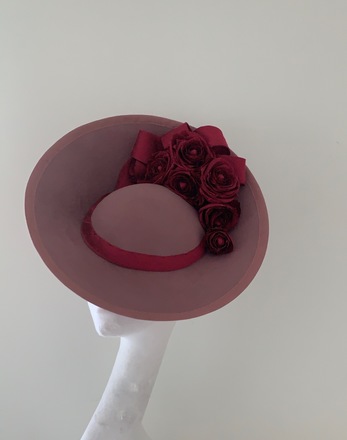 Dusky pink and burgundy hat