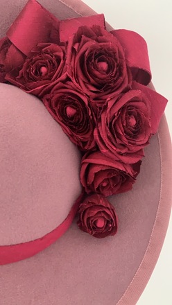 Dusky pink and burgundy hat