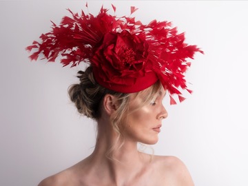 For Sale: Red Felt feathered Mohawk fascinator