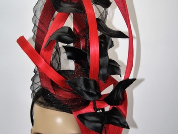For Sale: Raspberry Red and Black Abstract Headpiece