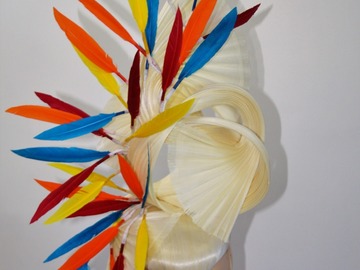 For Sale: Cream Colourful Feather Headpiece