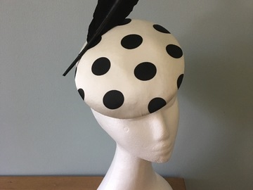 For Sale: Black and white polkadot pillbox hat
