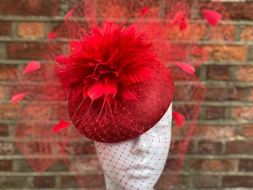 For Sale: Red Veil and a Large Feather Flower 