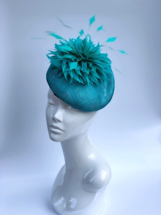 Turquoise Hat with Feather Flower
