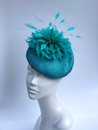 Turquoise Hat with Feather Flower