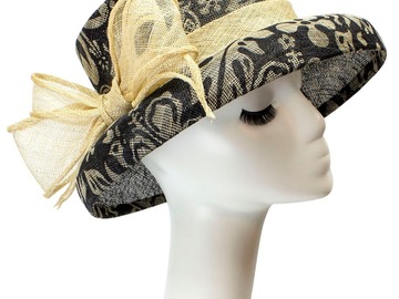 For Sale: Sinamay Hat "Audrey" in Black & Ivory Floral Print