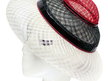 For Sale: Sinamay Windowpane Triple Layer Hat - Black, White and Red