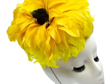For Sale: Feather Flower Sinamay Button Fascinator "Sunflower"