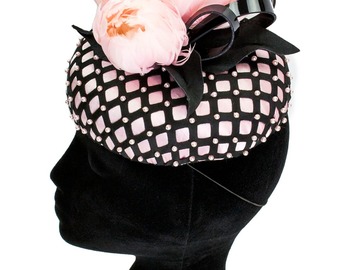 For Sale: Patent, Pearls and Peony Oval Button Fascinator
