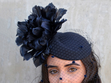 For Sale: Vanessa - Navy Hostess with Feather Flower