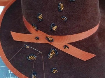 For Sale: Hand Sewn, Beaded Leopard Fedora Vintage Fur Felt Hat