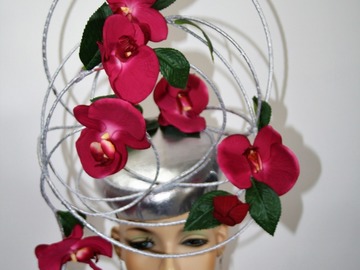 For Sale: SILVER & BURGUNDY ORCHID WIRED HEADPIECE