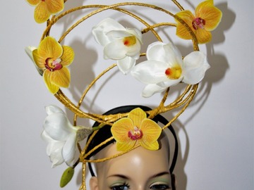 For Sale: GOLD, WHITE & YELLOW ORCHID WIRED HEADPIECE