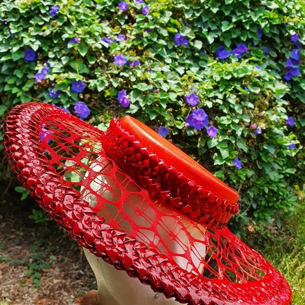 Beautiful red leather and lace boater 