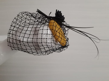 For Sale: Black and yellow button with vintage veil