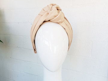 For Sale: Beige leather turban knot headband