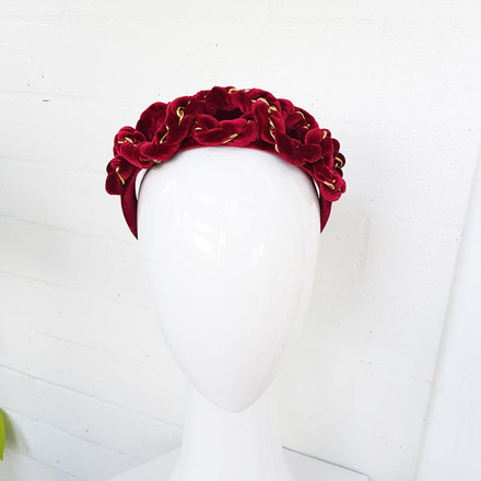 Deep Red Velvet Chain Regal Style Crown Headband