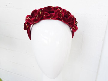 For Sale: Deep Red Velvet Chain Regal Style Crown Headband