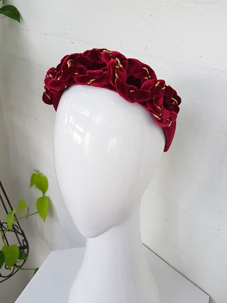 Deep Red Velvet Chain Regal Style Crown Headband
