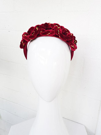 Deep Red Velvet Chain Regal Style Crown Headband