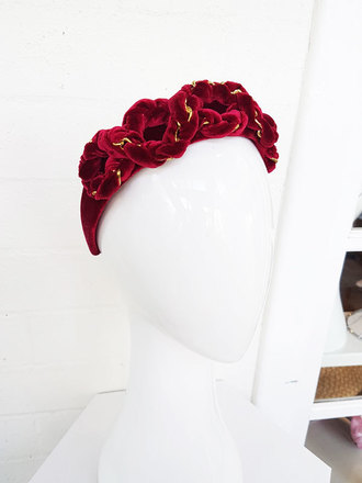 Deep Red Velvet Chain Regal Style Crown Headband