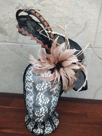 Pink and Black feather fascinator