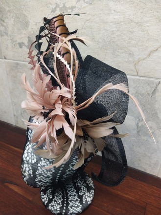 Pink and Black feather fascinator