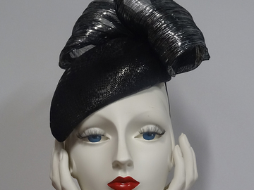 For Sale: Black Patterned Leather Cocktail Hat