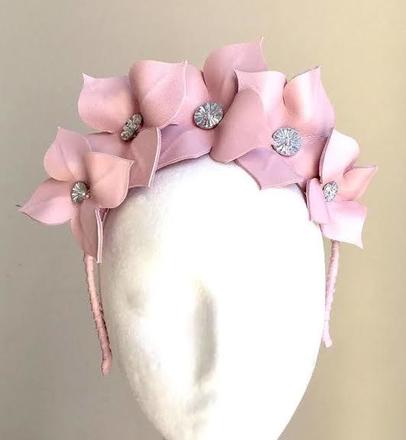 Munroe Millinery pink Lily leather headband crown BNWT