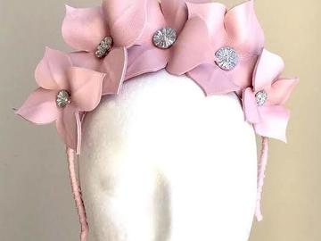 For Sale: Munroe Millinery pink Lily leather headband crown BNWT
