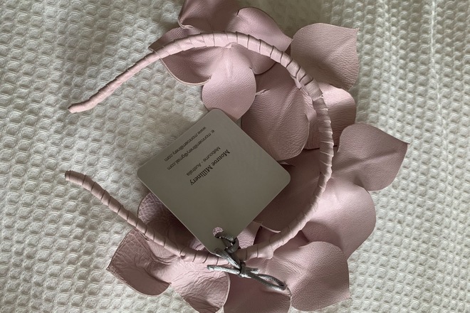 Munroe Millinery pink Lily leather headband crown BNWT