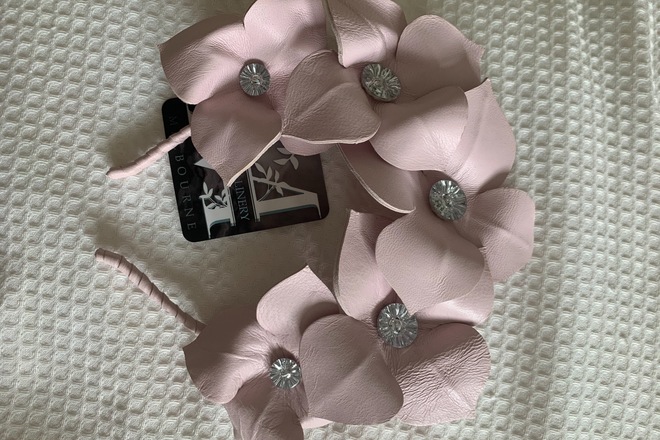 Munroe Millinery pink Lily leather headband crown BNWT