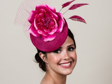 For Rent: Ellie ~ Magenta Pink Sinamay Percher with Silk Rose