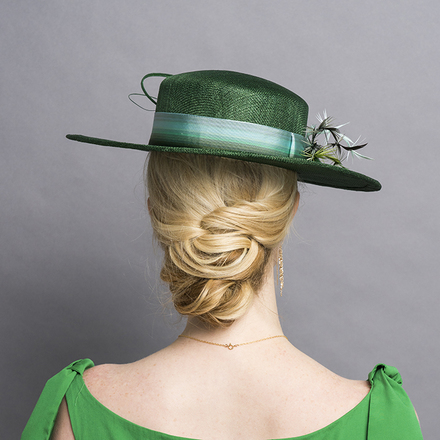 Green Sinamay Boater with Ombre Ribbon 