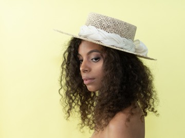 For Sale: Straw wide brim hat with Silk Abaca detail