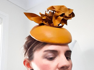 For Sale: Mustard yellow leather button percher