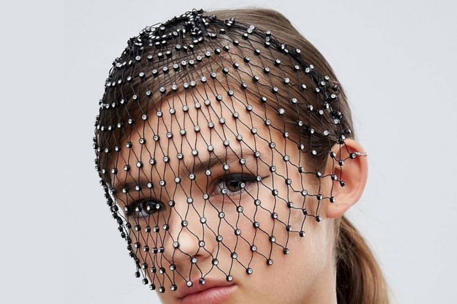 Headband with Crystal Studded Veil