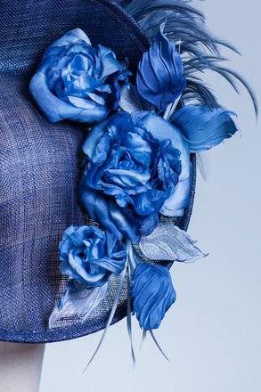 Helen - sweeping blue saucer with silk roses