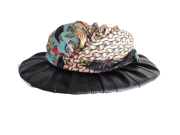 For Sale: Ladies Black Leather with Silk Print Boater Hat