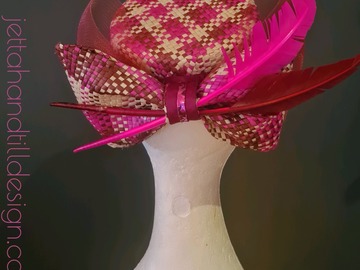 For Sale: Magenta Cerise & Ivory Plaid Pillbox with Bow