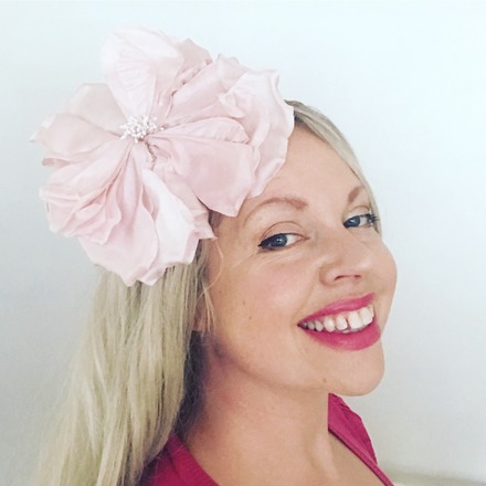 Oversized pink silk flower fascinator 